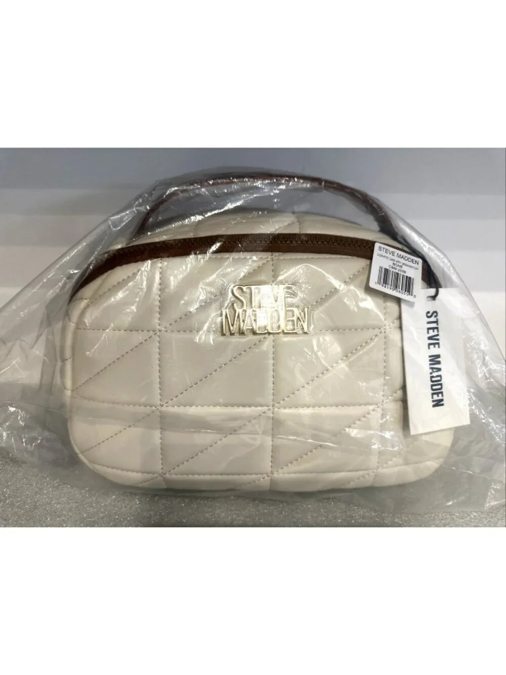 Steve Madden Cosmetic Case Travel Quilted Full Zip Handle 12